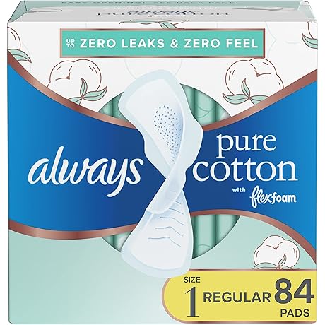 Pure Cotton, Feminine Pads For Women, Size 1 Regular Absorbency, 84 Count
