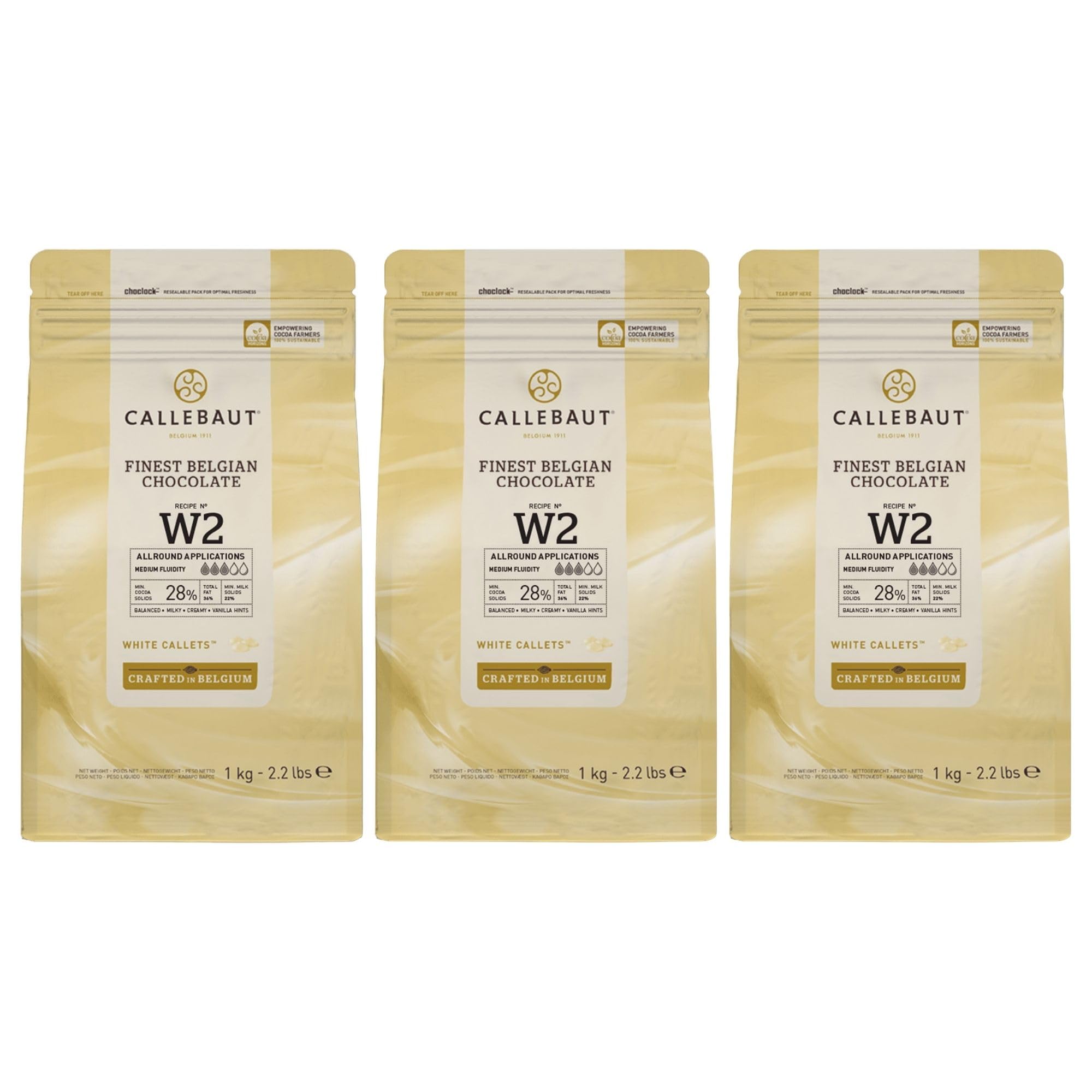Callebaut W2 pépites de Chocolat Blanc (callets) Lot de 3 x 1kg
