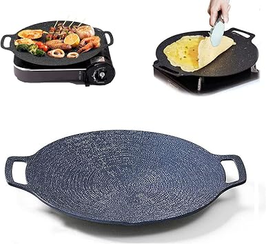 Multi-Function Medical Stone Grill Pan Non-Stick Pan,Non-Stick Coating Frying Pan,Round BBQ Griddle with Handle,Multifunctional Stove Plate for Meats,Pancakes,Ribs 12in