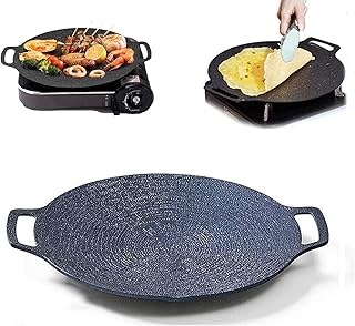 Multi-Function Medical Stone Grill Pan Non-Stick Pan,Non-Stick Coating Frying Pan,Round BBQ Griddle with Handle,Multifunctional Stove Plate for Meats,Pancakes,Ribs (15in)