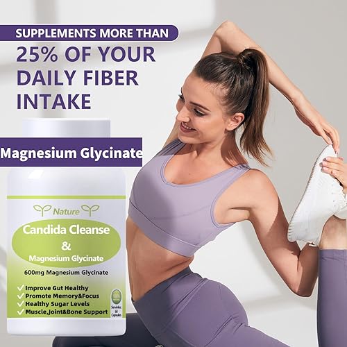 Miniatura 4 de Candida Cleanse - Soporte intestinal y colon, glicinato de magnesio 600 mg, suplemento para mujeres y hombres con malato de magnesio, vitamina D, B6