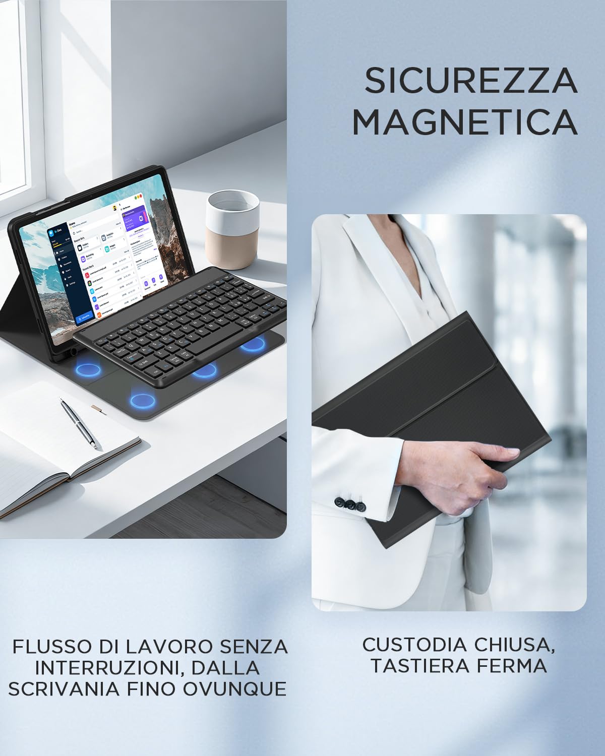 EasyAcc Cover con Tastiera Compatibile con Samsung Galaxy Tab A11 Plus/A9 Plus 11 pollici con Pellicola Protettiva, [Italiano], Custodia Protettiva per Tastiera Rimovibile con Portapenne, Nero