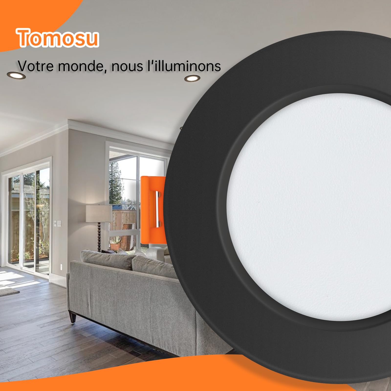 Tomosu Spot LED Encastrable Noir Extra Plat 5W 450Lumen 4000K Blanc Neutre IP44 Diamètre 98mm Lot de 10