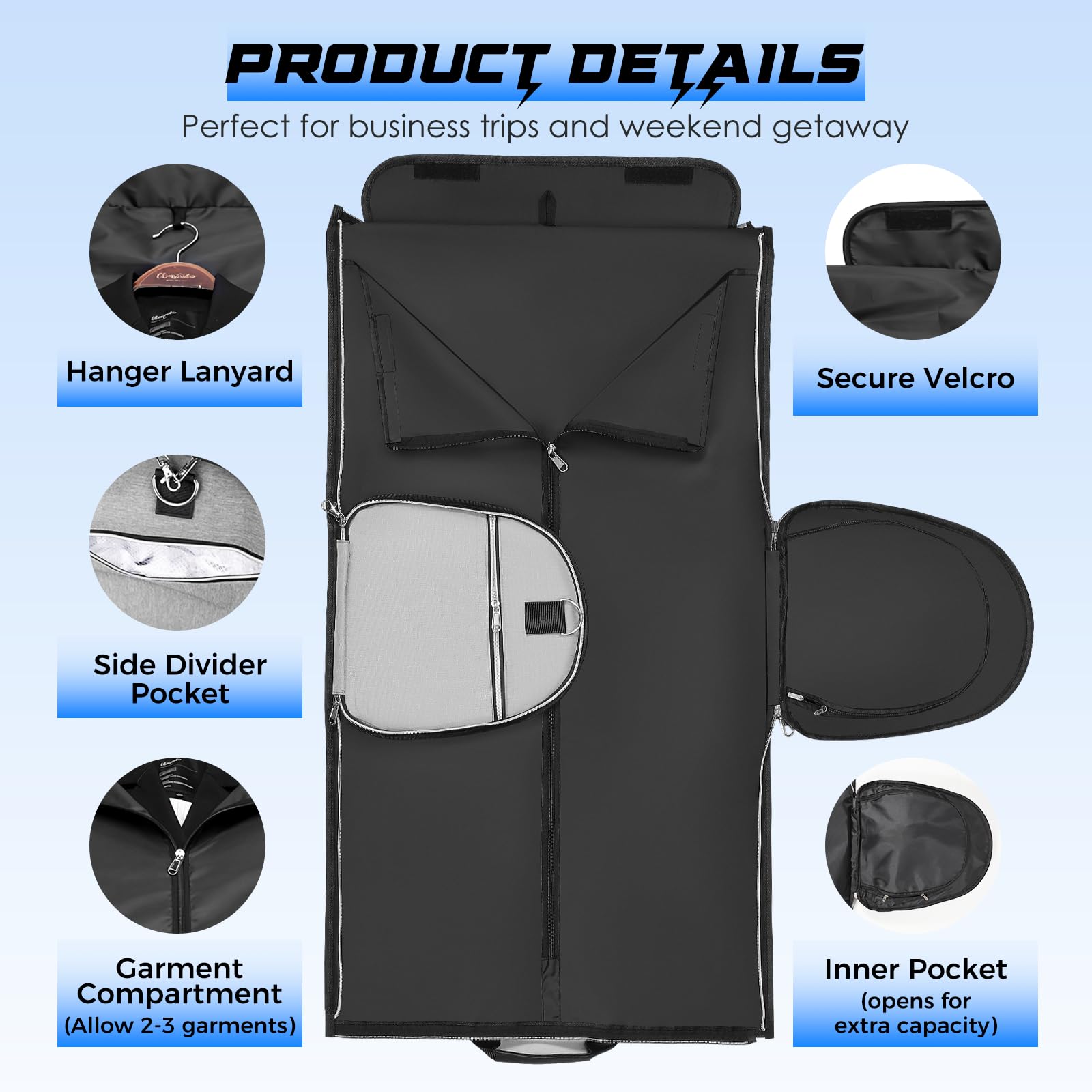 Towwoo Bolsa Portatrajes de Viaje 55 L, Grande Plegable Bolsa Impermeable con Compartimento para Zapatos Traje Ropa Vestidos, Macuto Viaje Bolsa Deporte para Fin de Semana Fitness Viaje