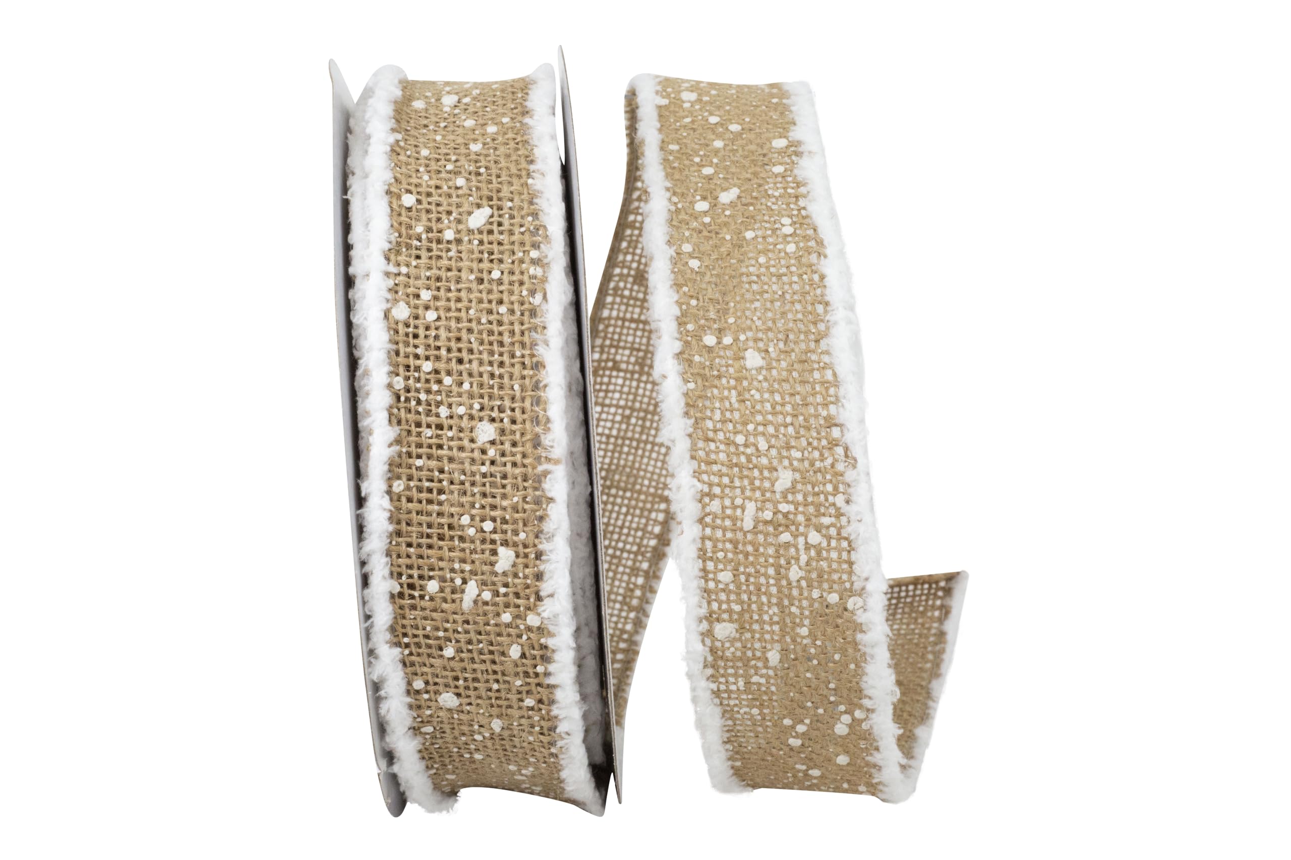 Reliant Ribbon Jute-Schleifenband mit Drahtrand, Schneetropfen, Naturfarben
