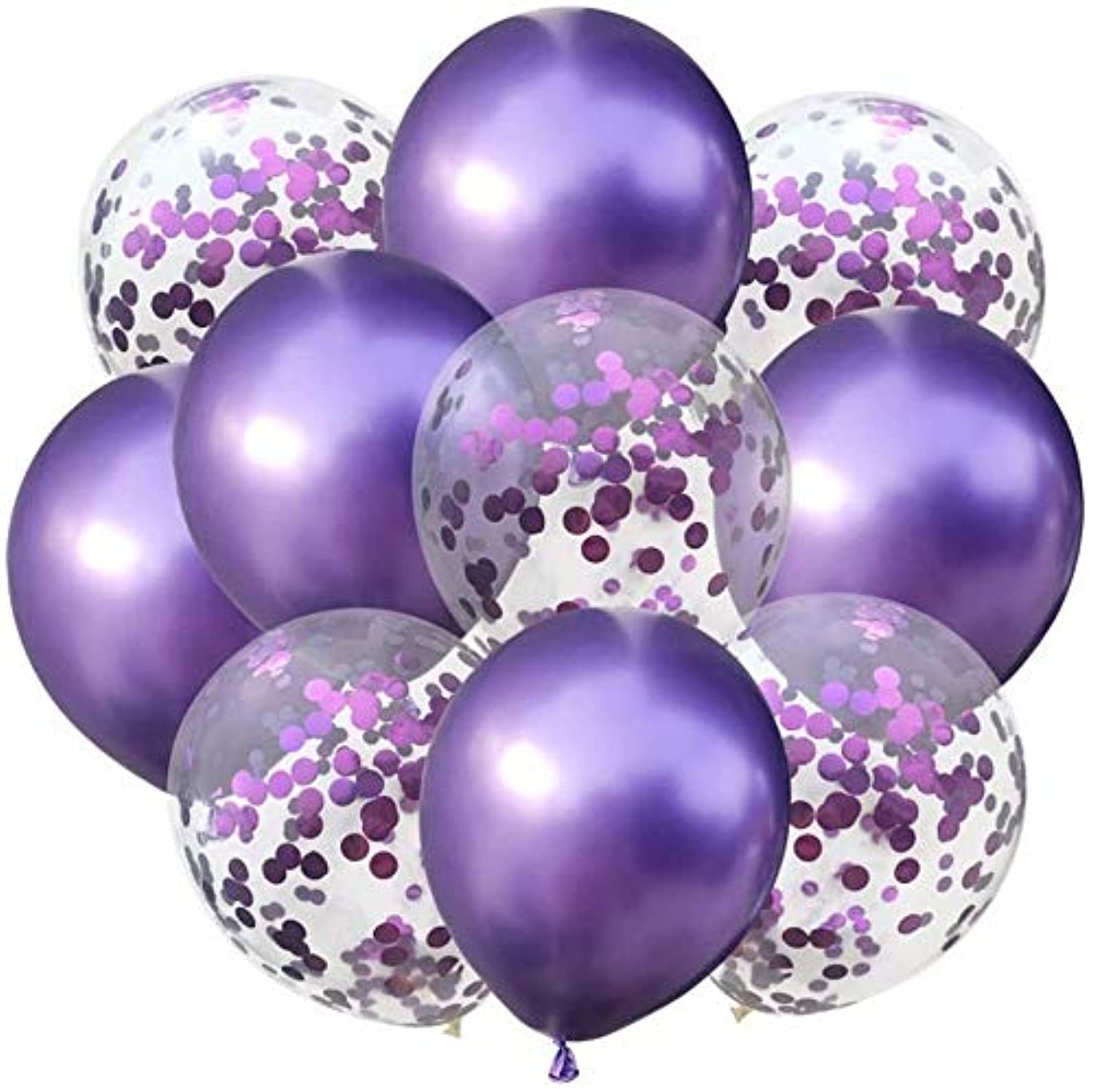 10pcs/set Purple Confetti Balloon and Metallic Balloon Mixed Amazing Shining Effect for Birthday, Baby Shower, Wedding Party etc.