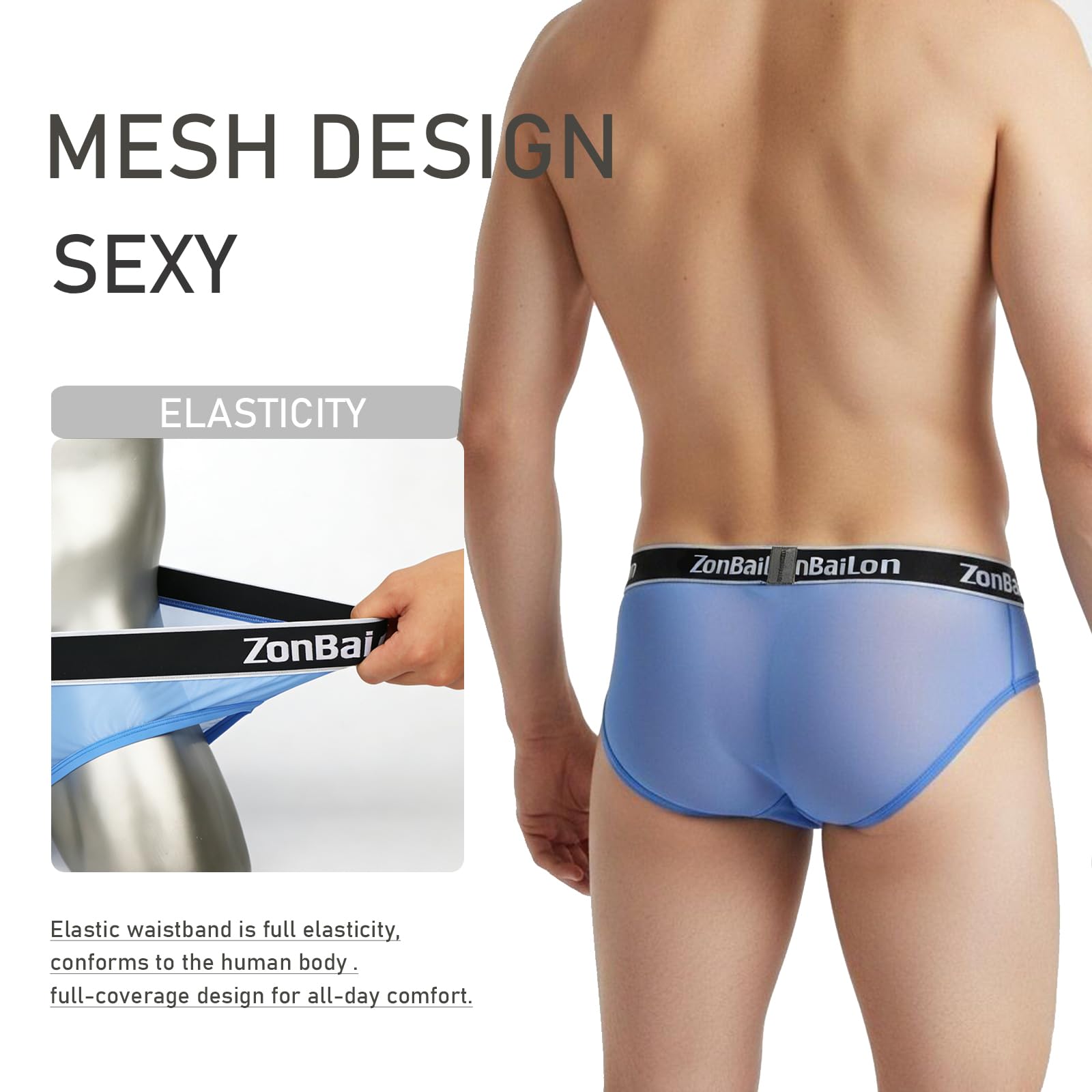 ZONBAILON Men's See Through Boxer Briefs Breathable Sexy Mesh Sheer Low Rise Trunks