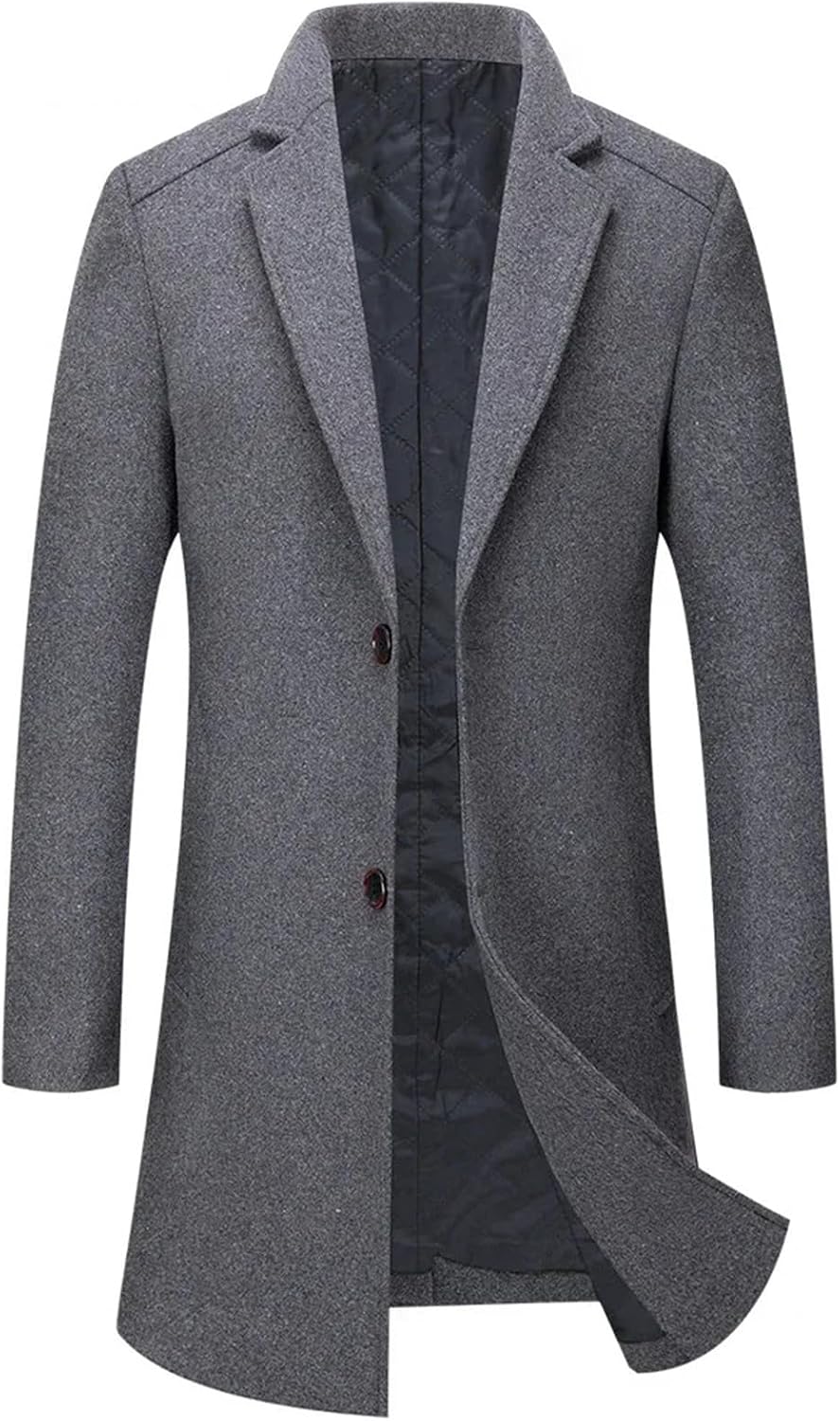 Autumn Winter Woolen Coats For Men Solid Color Jackets Wool Warm Long Cotton Trench Soft Classic Windbreaker