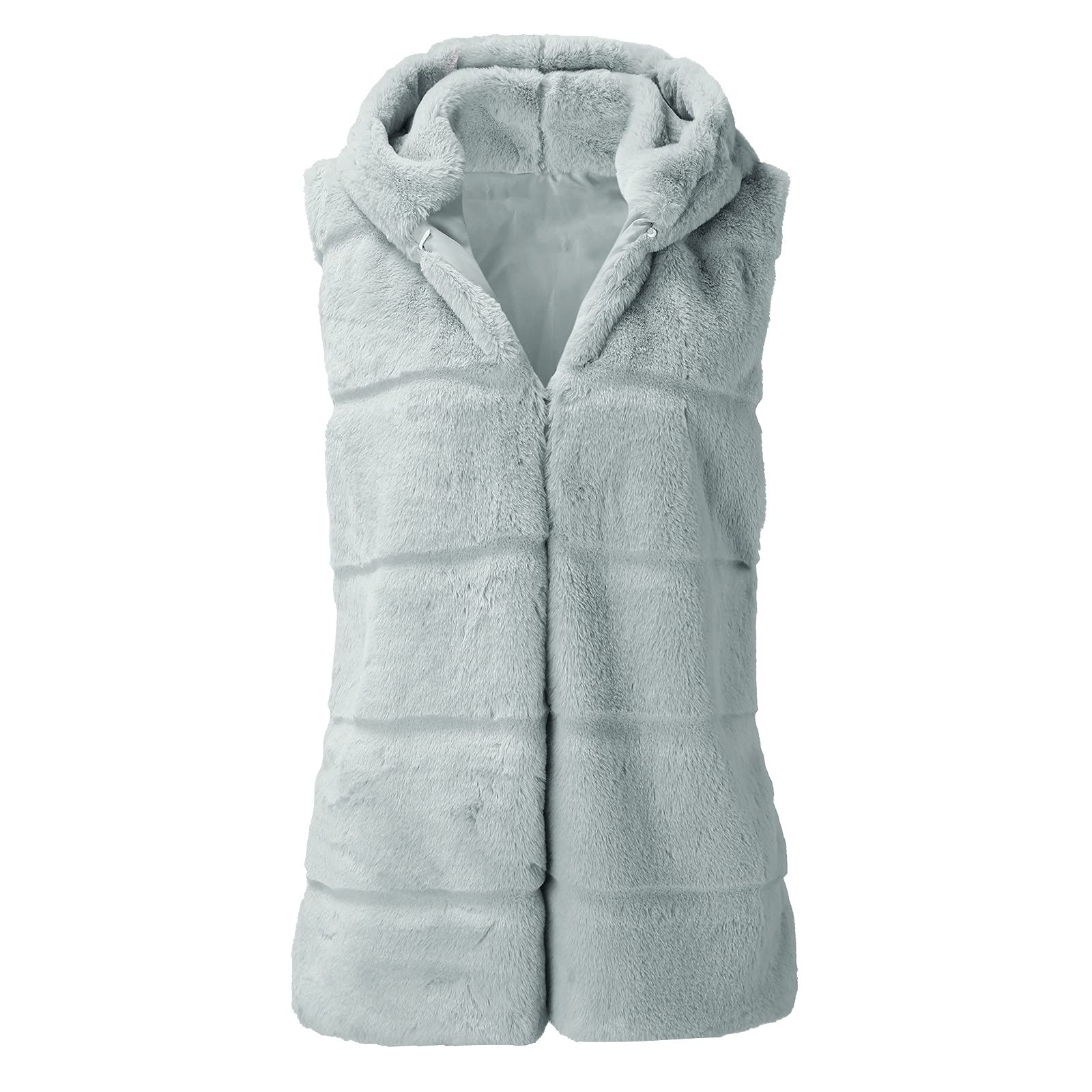 Gilet in pelliccia da donna, da donna, in pelliccia sintetica, elegante, con cappuccio, grigio., S