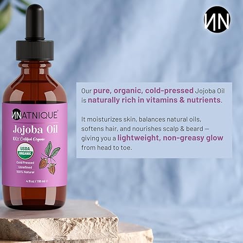 Miniatura 2 de Natnique Jojoba orgánica de 4 onzas Certificado USDA, prensado en frío, sin refinar y sin hexano Hidratante puro para el crecimiento del cabello,