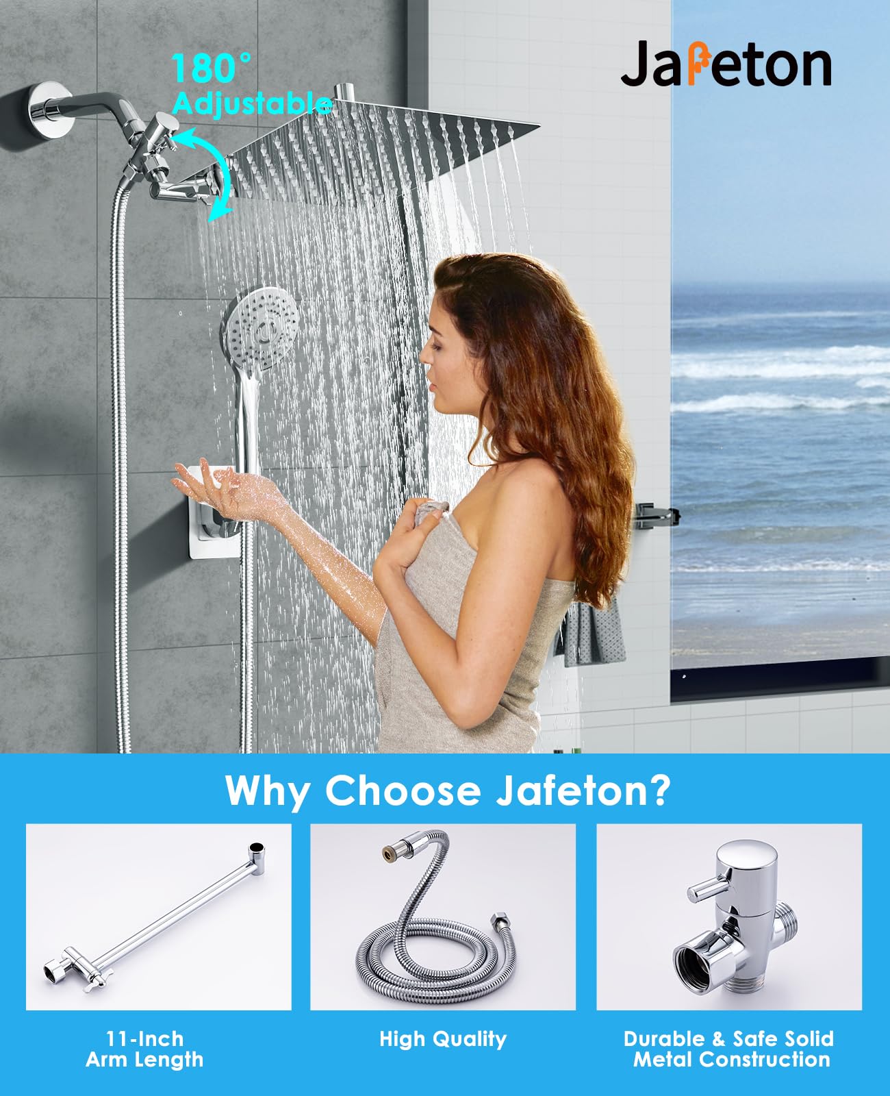 High Pressure Rainfall Shower Head with Handheld Spray Combo – 5 Spray Modes, 10