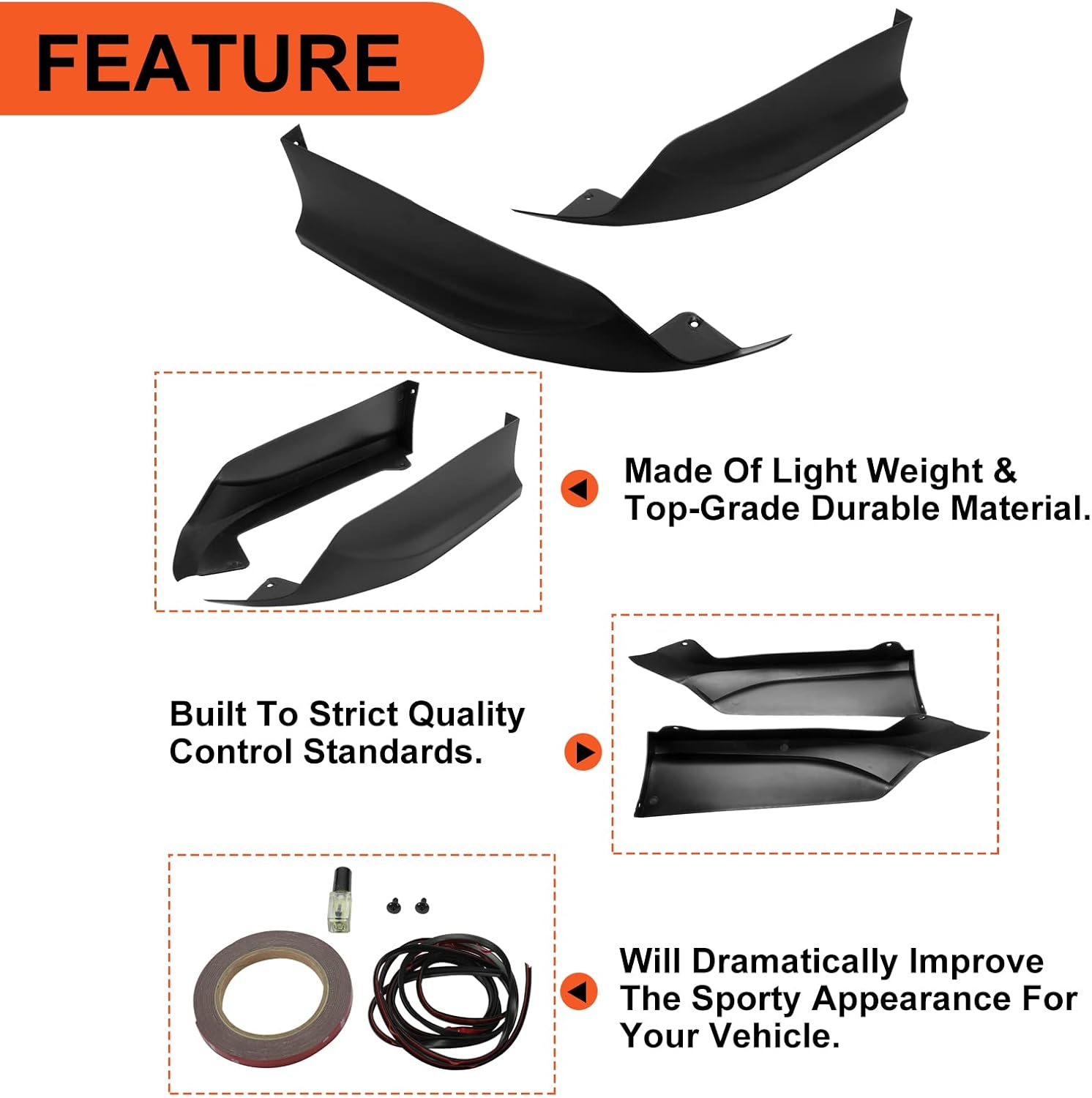 ECOTRIC Rear Side Corner Spats Apron Compatible with Honda 2016-2017 Accord Sedan Bumper Spoiler Lip Splitter HFP Style Black