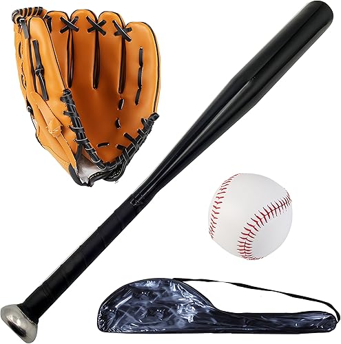 Juego de bate de sóftbol y béisbol con guante y pelotas - Bate de aluminio de 25 pulgadas/63 cm para juegos de recogida y práctica de bateo