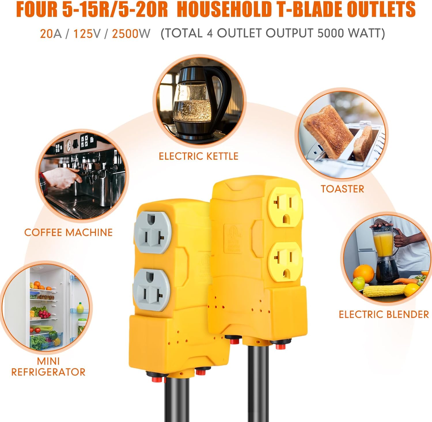 Kanayu 1.8 FT 30 to 20 Amp 110V Dryer Distribution Adapter Compatible with NEMA 14-30P to NEMA 4X 5-20R/ 5-15R, 3 Prong Dryer Wall Socket to Four Household Outlet with 20 Amp Circuit Breaker