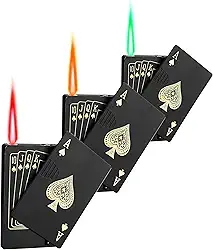 Pacote com 3 isqueiros de tocha a jato Aces Cartas recarregáveis isqueiros de butano Ace of Spades isqueiro legal ajustável à prova de vento isqueiro de pôquer (sem gás)
