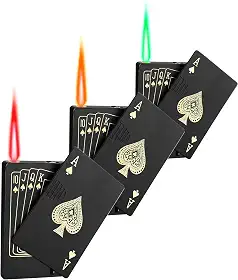 Pacote com 3 isqueiros de tocha a jato Aces Cartas recarregáveis isqueiros de butano Ace of Spades isqueiro legal ajustável à prova de vento isqueiro de pôquer (sem gás)