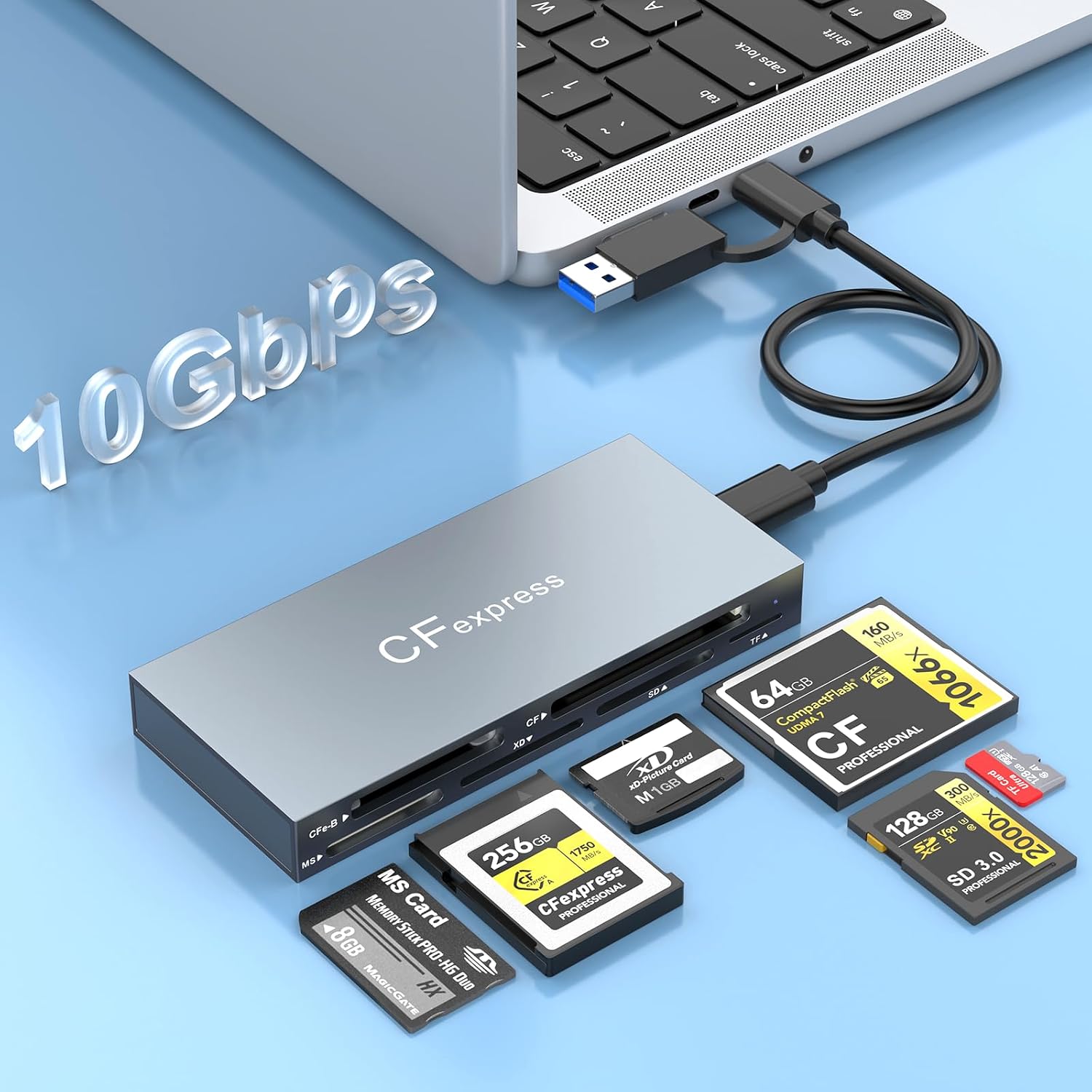 CFexpress Card Reader Type B 8 in 1, Multiple CF Express Reader for CFexpress Reader Type B/CF/XD/MS/TF/SD, CFexpress Reader Adapter Type B for Windows/Mac/Linux/Android
