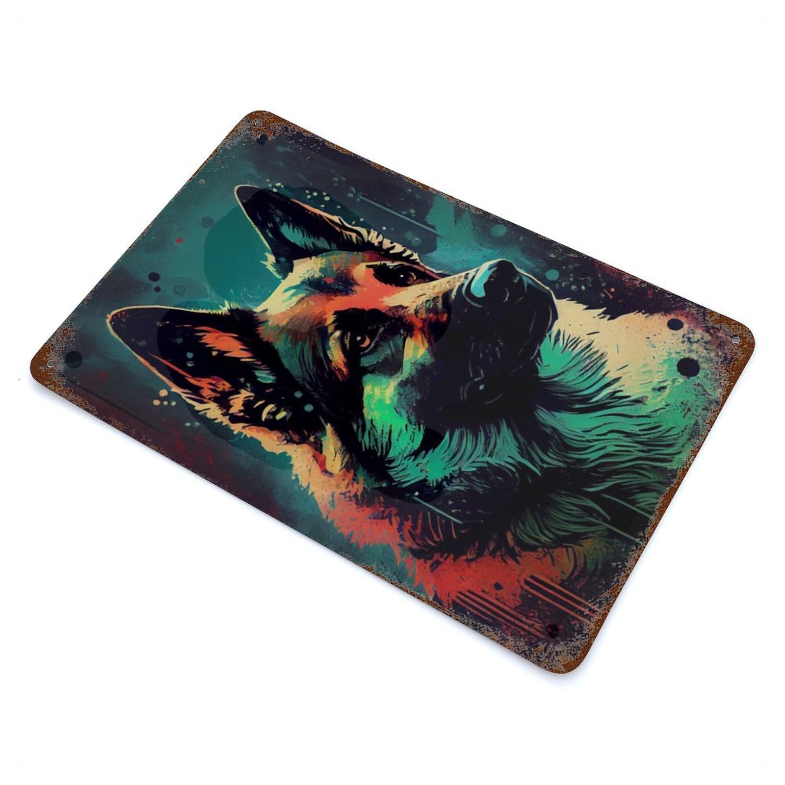 German Shepherd Drawn Rust Effect Tin Sign 11.8"x7.9", Novelty Wall Decor for Garage, Pub Or Kitchen