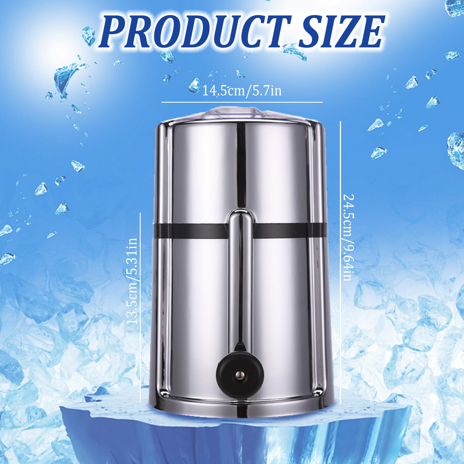 Broyeur à glace manuel en acier inoxydable - Broyeur à glace portable avec pelle à glace - Broyeur à glace pour smoothies, cocktails - Conserve la fraîcheur - Capacité : 1,1 l