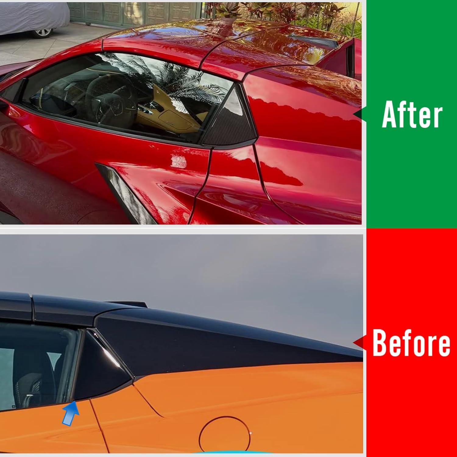 2pcs Car Rear Window Triangle Cover for Corvette C8 Convertible ONLY 2020 2021 2022 2023, Genuine Carbon Fiber Exterior Window Louvers B Pillar Trim(for Convertible Only)