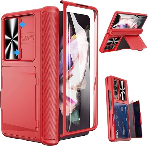 Miniatura 8 de Viaotaily Funda para Samsung Galaxy Z Fold 3 con soporte para bolígrafo S y soporte para tarjetas, cubierta deslizante integrada para lente,