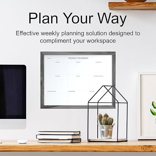 Miniatura 7 de Compadible Planificador semanal de pizarra blanca de borrado en seco (13 x 17 pulgadas), diseño minimalistamoderno, marco de madera de pino macizo,