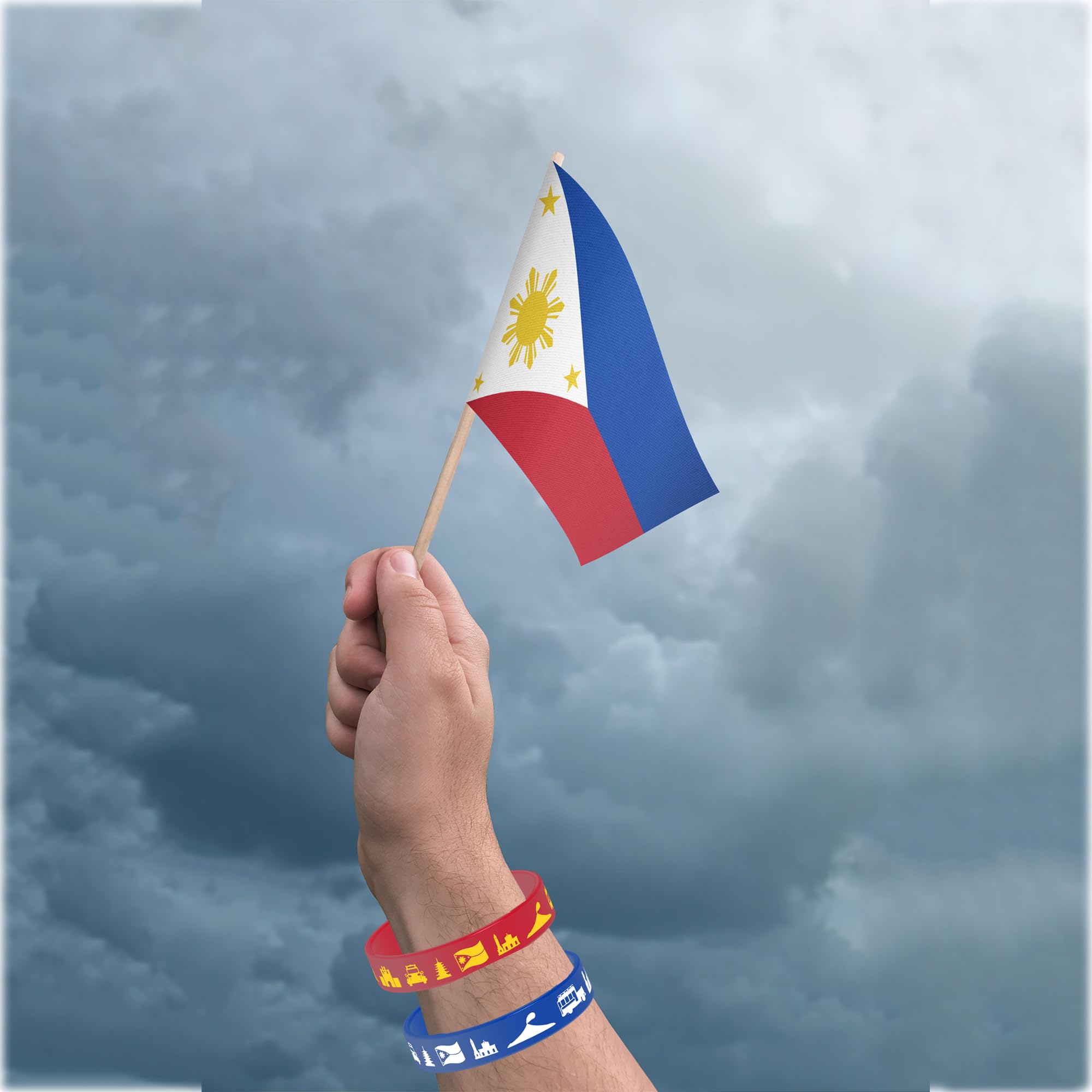 CupaPlay Philippines Filipino Rubber Bracelets 24PCS Silicone Wristbands Carnival Flags Themed Party Favors and Supplies Decorations Filipino National Day Country Independence Day Celebrations