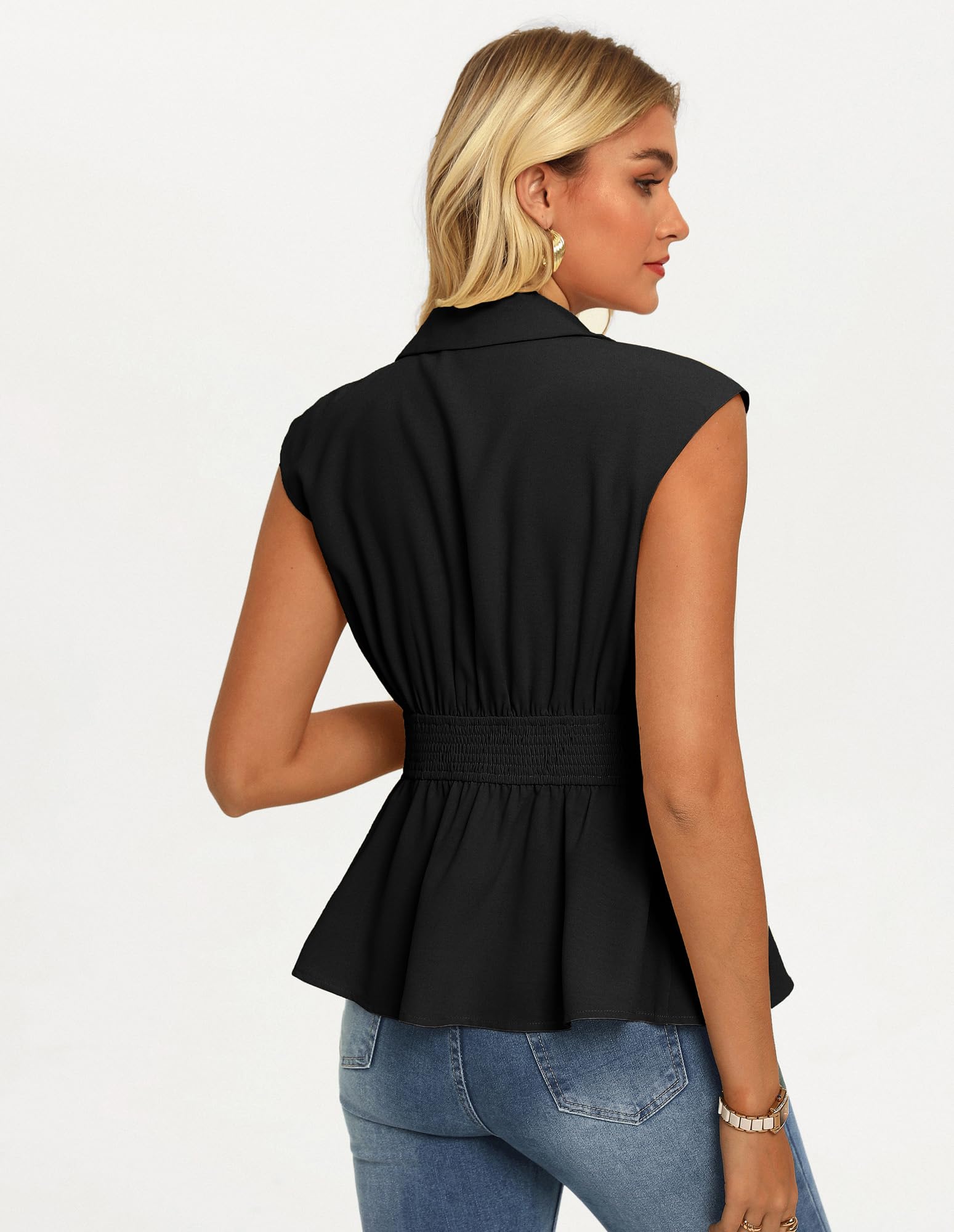 GRACE KARIN Camicetta da donna senza maniche con cerniera, elegante, con colletto, estiva, elastica, in vita, per affari