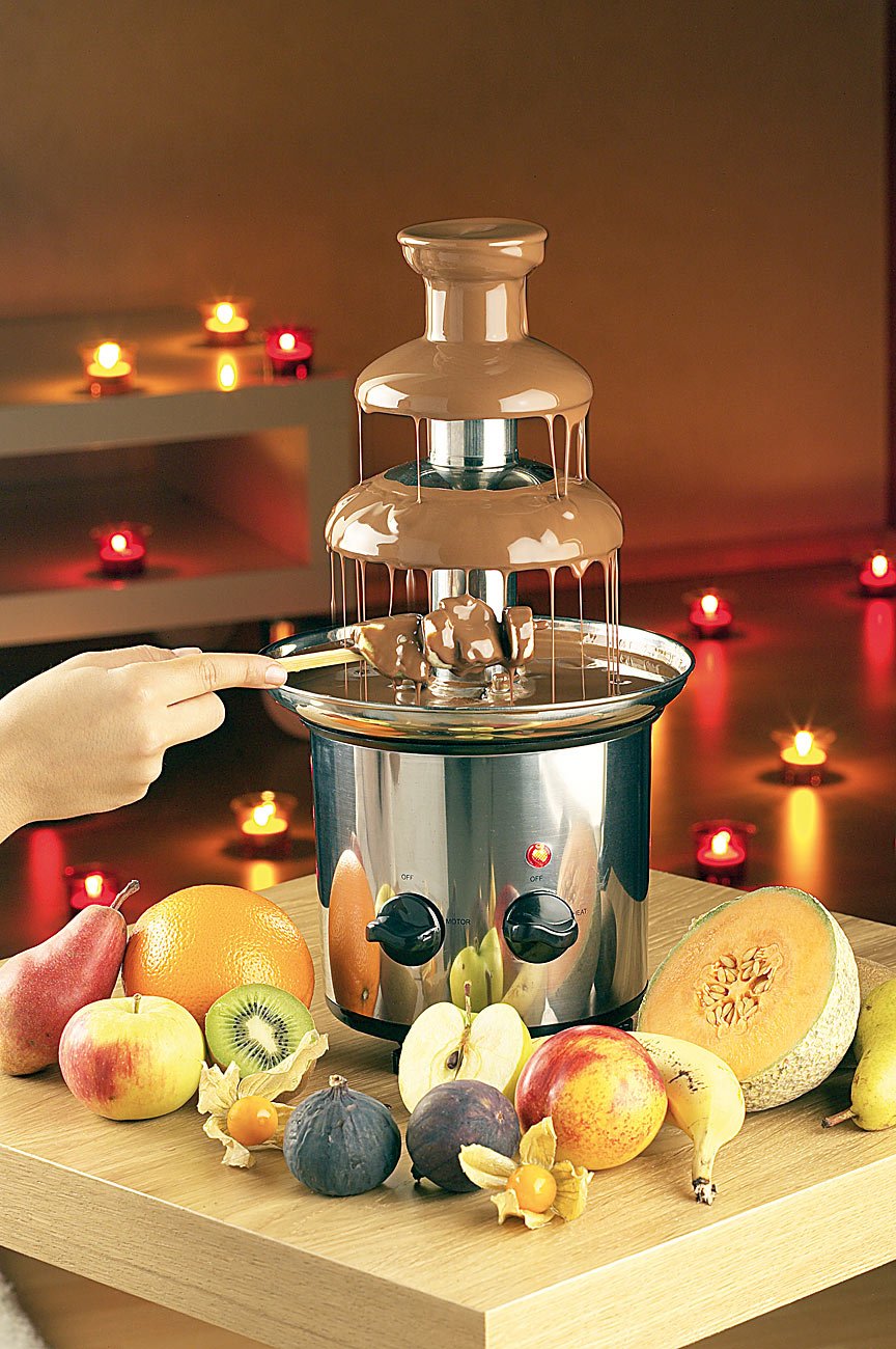 Rosenstein & Söhne Schokobrunnen: Schokoladen-Brunnen aus rostfreiem Edelstahl, 250 Watt (Chocolate Fountain, Schokobrunnen Set, Mini)