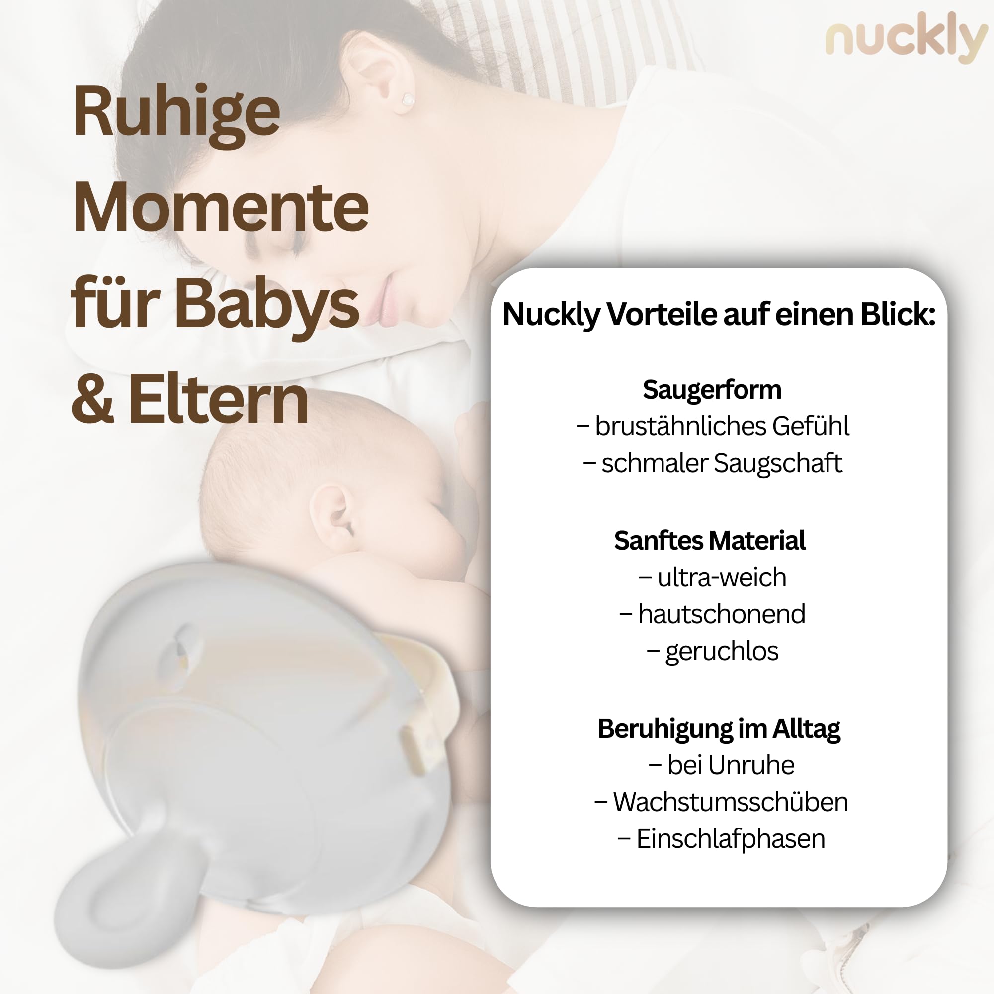 Nuckly NatureSense smoczek przypominający pierś, 1-24 miesięcy, nie zawiera BPA, silikon spożywczy, beżowy, 2 sztuki