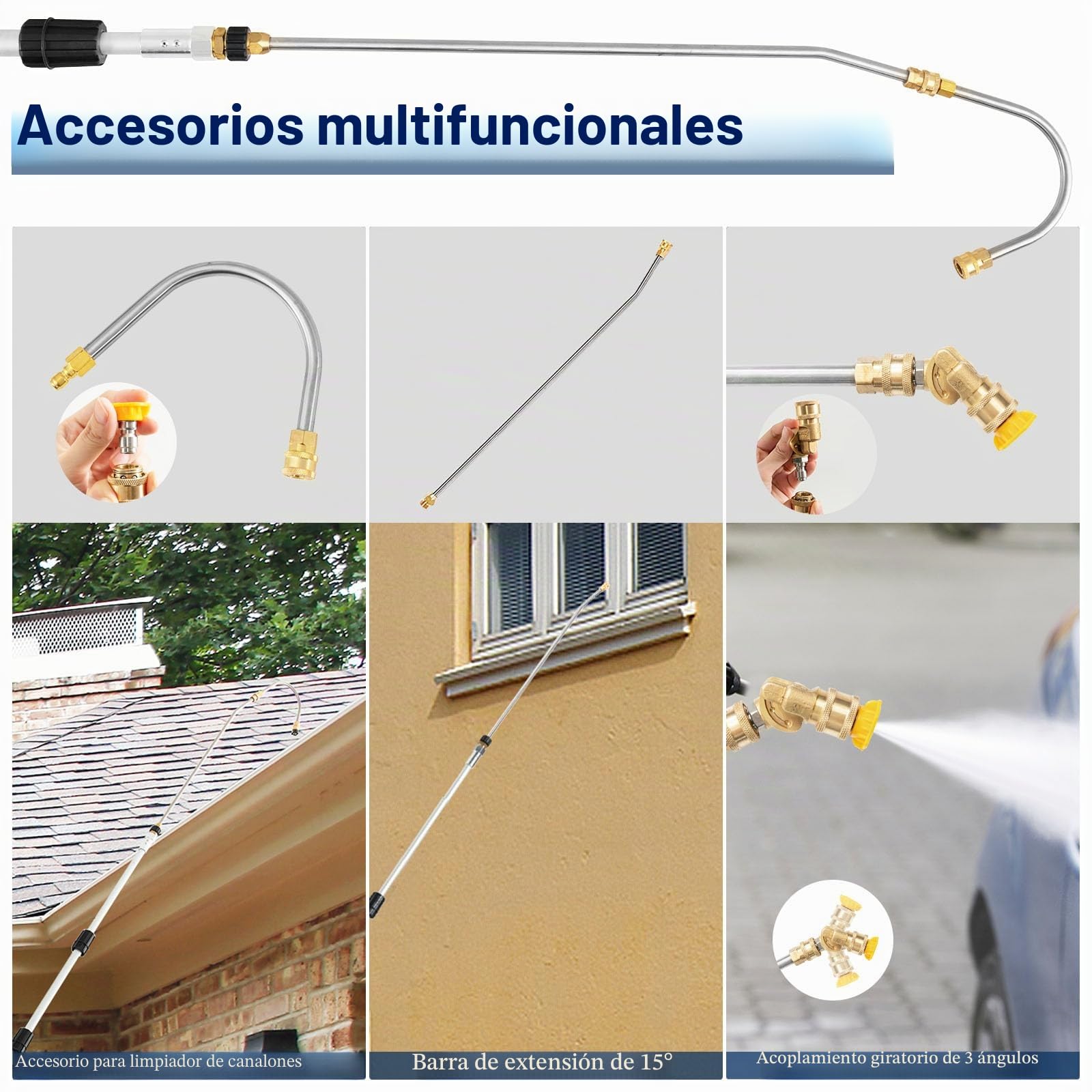 RELAX4LIFE Varillas de Extensión de 5,5 M para Hidrolimpiadora, Tubo de Chorro Telescópico, Limpiador de Alta Presión con Boquilla, Lanza Telescópica, Mango Telescópico con Correa de Sujeción