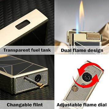 Cool Lighters, Jet Torch Lighter, Soft/Jet Flame Switchable Lighters, Butane Refillable Lighter with Visible Gas Tank and Adjustable Dual-Flame, Vintage Design for Men/Husband (Fuel not Included)