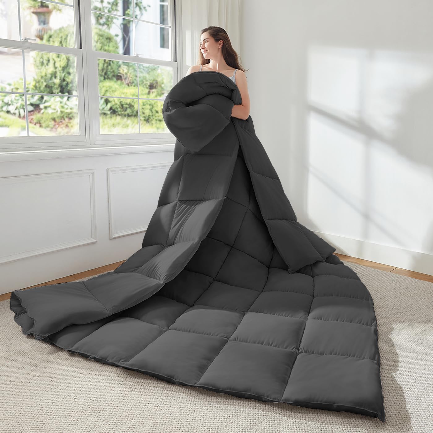 Soft Oversized King Comforter 120"x120" Extra Large Lightweight Quilted Down Alternative All Season Fluffy Breathable Microfiber Grey - Image 3