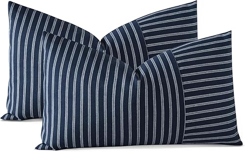 OTOSTAR Fundas de almohada decorativas de granja de 12 x 20 pulgadas, fundas de almohada de retazos a rayas, funda de almohada lumbar, funda de