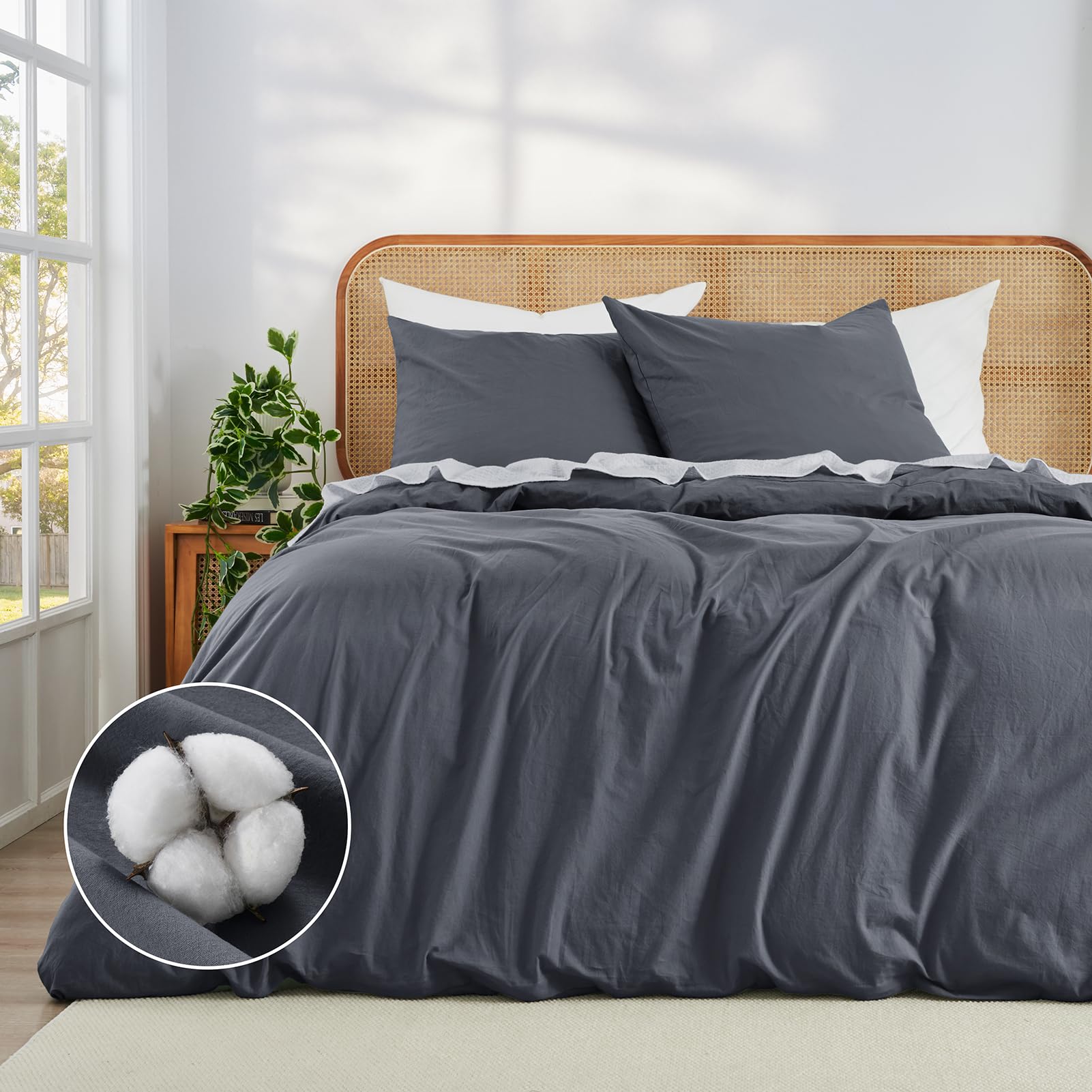 Duvetnova Bettwäsche 135x200 Baumwolle 4teilig Beige Superweiche 100% Vorgewaschene Baumwolle