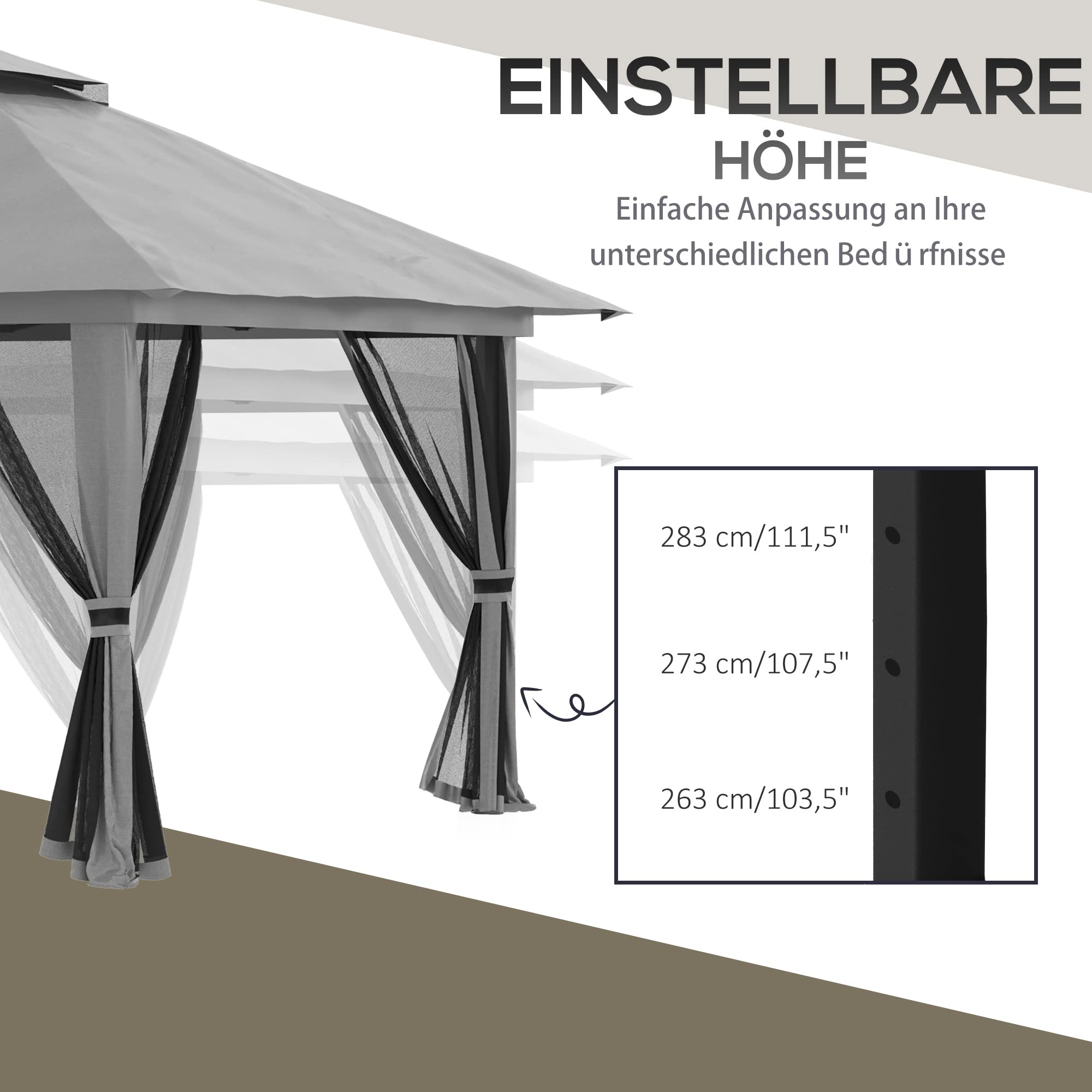 Outsunny Pavillon 4x4m Stabil Winterfest Pop-up Gartenpavillon mit Doppeldach, UV Schutz 50+ Partyzelt Gartenzelt mit 4 Seitenteilen Tasche Sandsäcke für Camping Garten Festival, Dunkelgrau