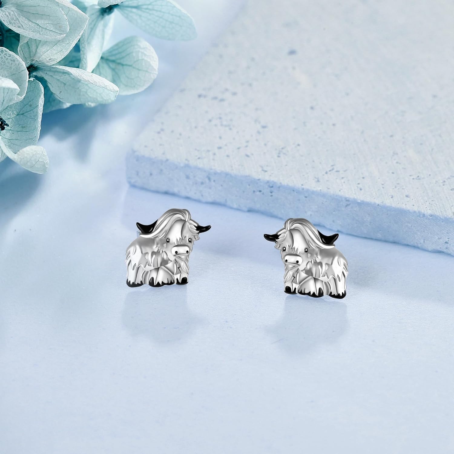 MONGAS Cow Earrings Sterling Silver Highland Cow Earrings Cow Jewelry for Women