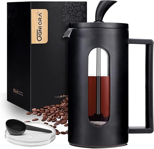 OGNI ORA Cafetera de prensa francesa 12 onzas 118fl oz cafetera de vidrio de borosilicato grueso para campamento con 3 pantallas de filtro apta para