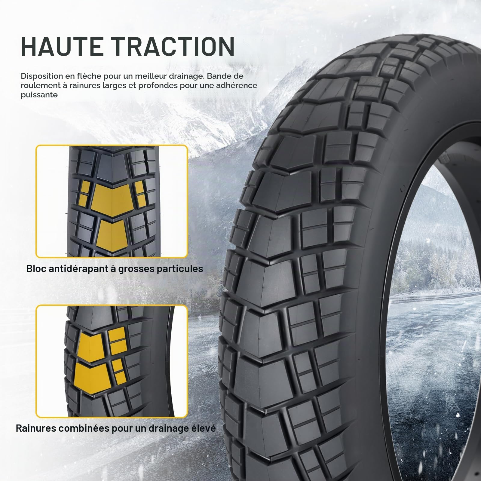 WEEROCK Fatbike Pneu de vélo électrique 16/20/26 x 4,0 pouces - Pneu de vélo électrique haute performance - Pneu de rechange pliable pour tous les types de terrain