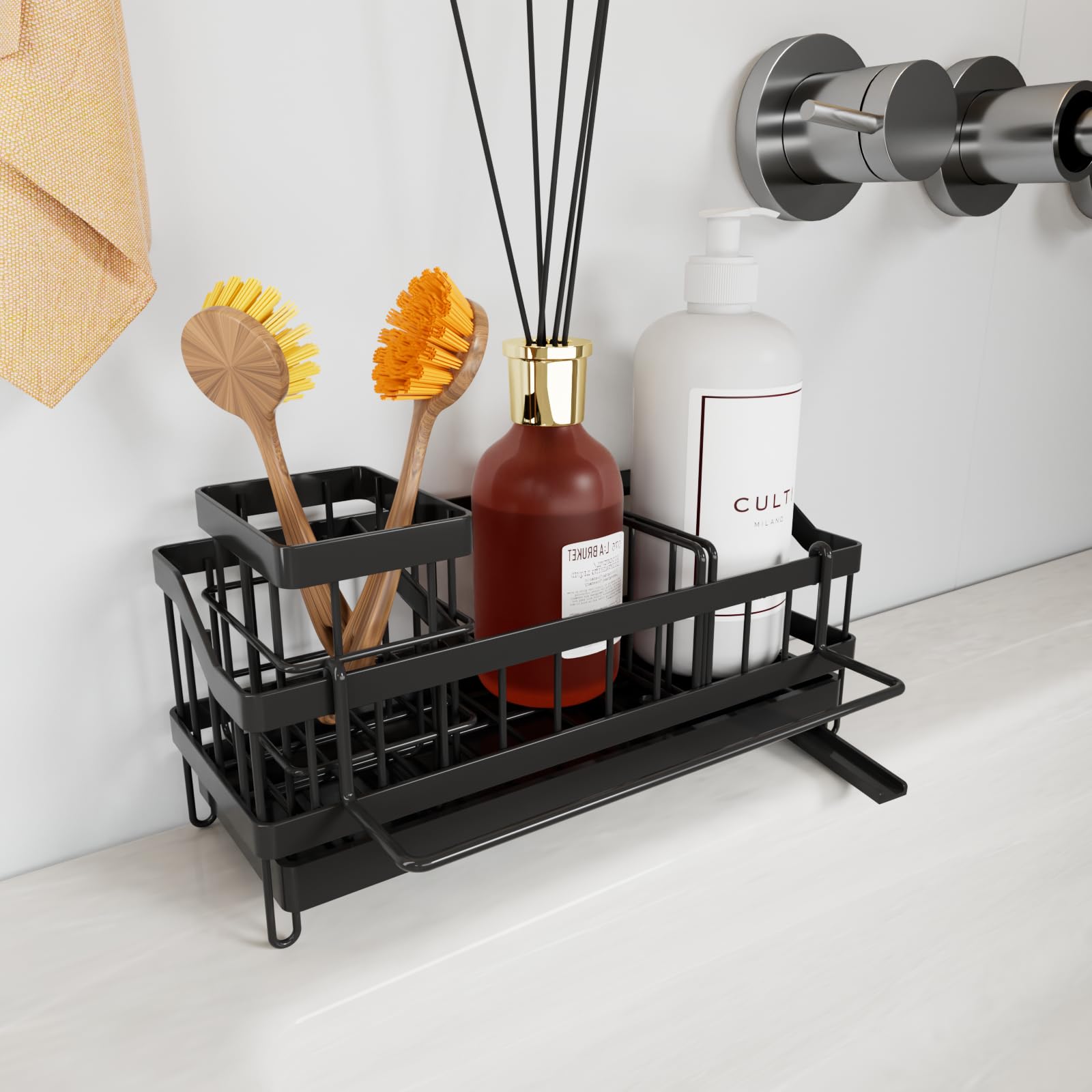 iHomara Spülbecken Organizer Küchen,Schwammhalter,Spülorganizer Edelstahl,Spülmittel Halterung,Sink Caddy Kitchen Organizer,Küchenorganisation Spüle,Spülutensilien Aufbewahrung