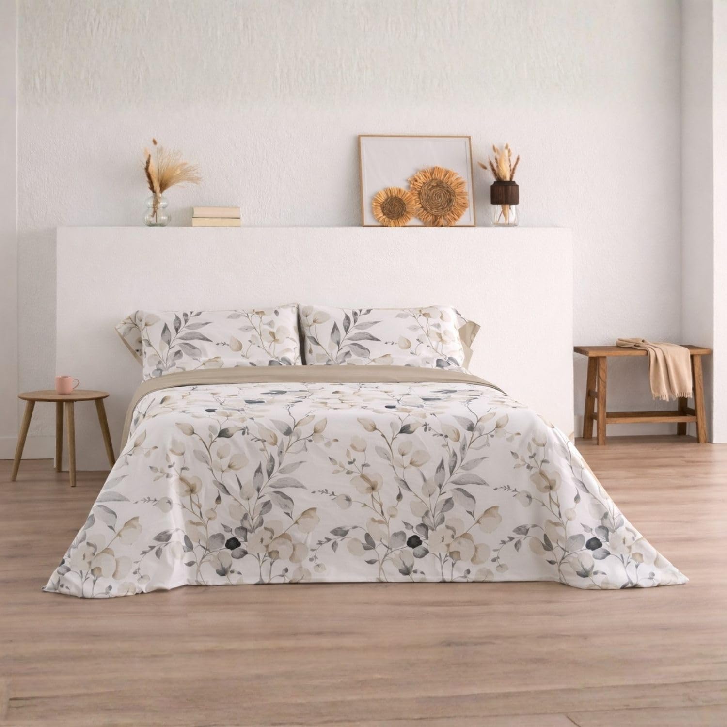 Donegal Collections - Juego de Sábanas 160x190 Ahoa Beige - Sábanas Cama 160-4 Piezas Sábana Bajera, Encimera y 2 Fundas de Almohada - Primavera Verano - Tacto Extra Suave Algodón Poliéster