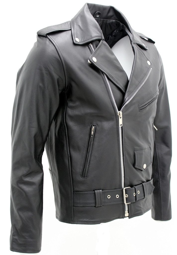 Hombres elegante Brando chaqueta de cuero negro motociclista