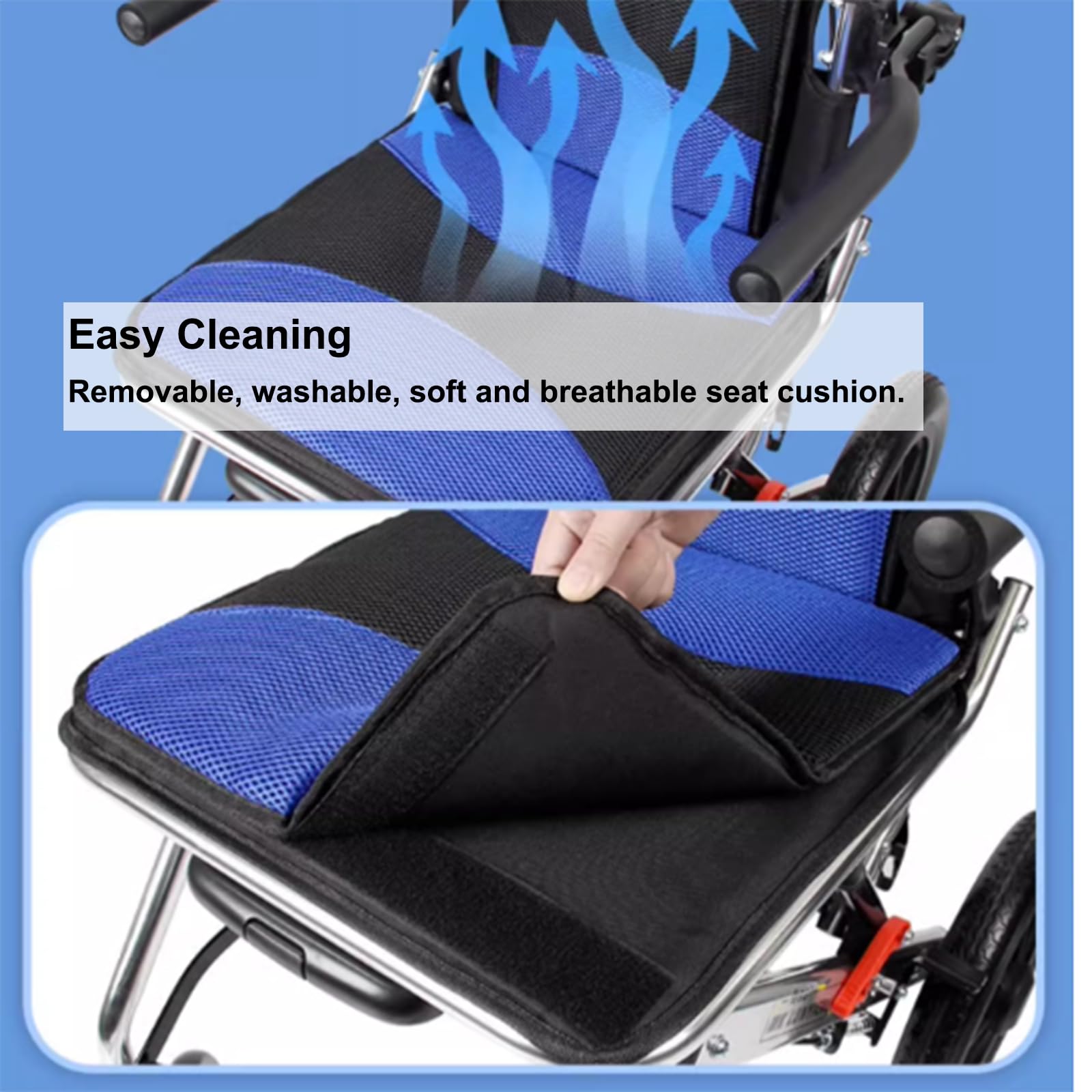 Silla de viaje plegable portátil ligero, Carrido de silla de ruedas de transporte, Reposabrazos abatibles, para traslado, viajes (16.1" Seat Width,Orange)