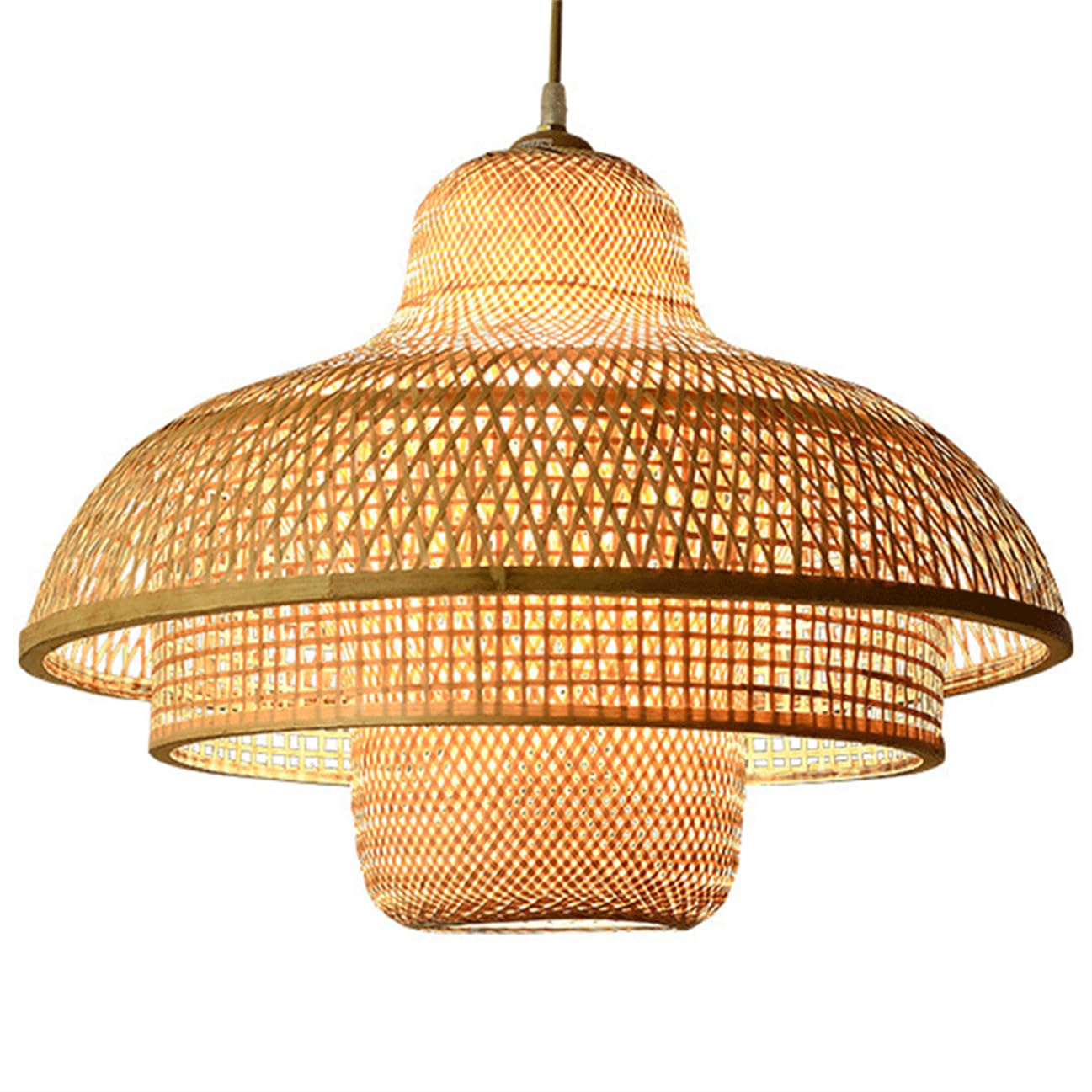 SHUANGZ 1-Light Large Boho Chandelier Dining Room Rattan Light Fixture | 19.7" Natural Wicker 3-Layer Weave E26 Light Fixture Modern Pendant Light for Kitchen Island Entryway Over Table Lighting