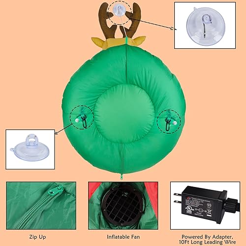 Miniatura 5 de Juegoal Corona inflable de Rodolfo de 4 pies, reno inflable iluminado con luces LED integradas, decoración navideña para interiores y exteriores,