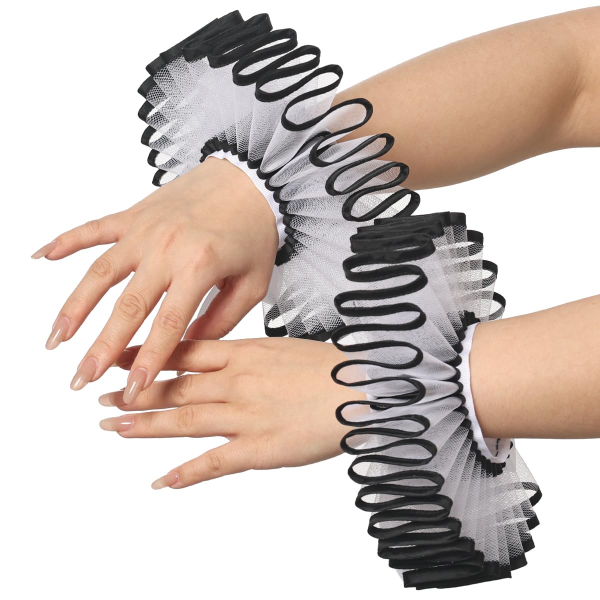 2 Pieces Renaissance Tudor Elizabethan Ruffled Wrist Ruffs Clown Hand Cuff Arm Bands Victorian Costume Fancy Dress Accessories for Halloween Carnival