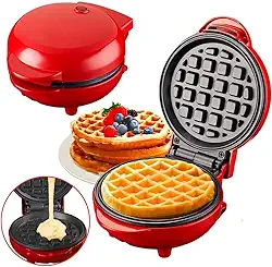 Mini Máquina de Waffles Elétrica, 110V, Antiaderente, Vermelha, para Café da Manhã e Sobremesas - Premium