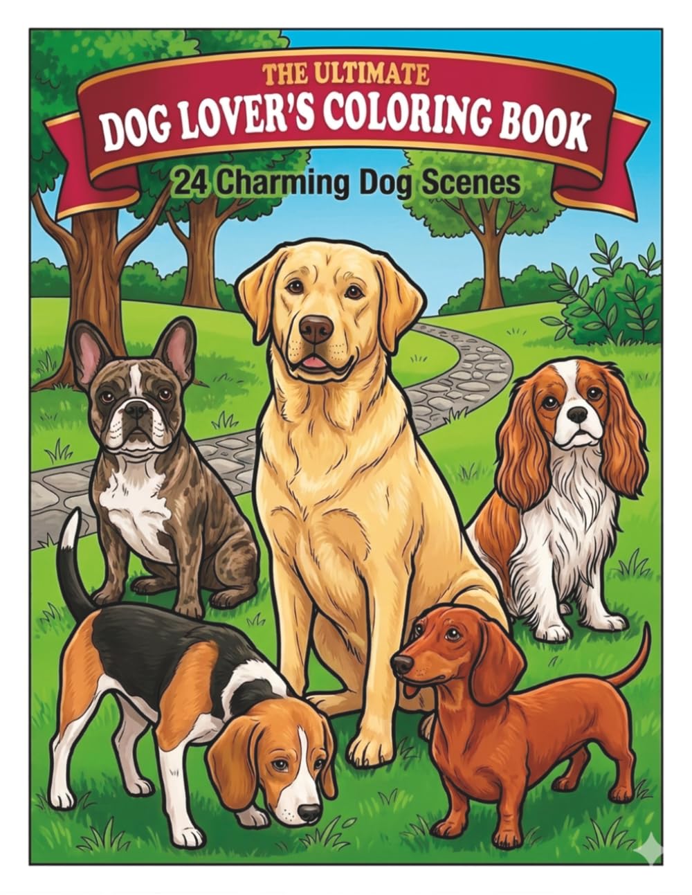 The Dog Breeds Coloring Book for Adults and Dog Lovers: 24 Cute and Detailed Dog Portraits Featuring Golden Retrievers, Corgis, Bulldogs, Poodles & More