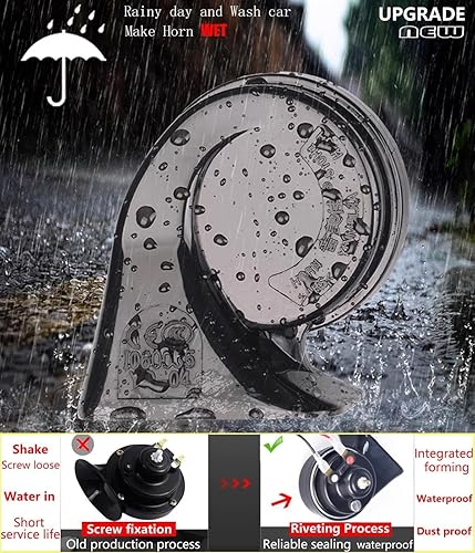 Miniatura 2 de Bocina con interruptor de botón para automóvil, camión, motocicleta, bocina automática, impermeable, tono alto, bajo, ajuste universal, bocina de