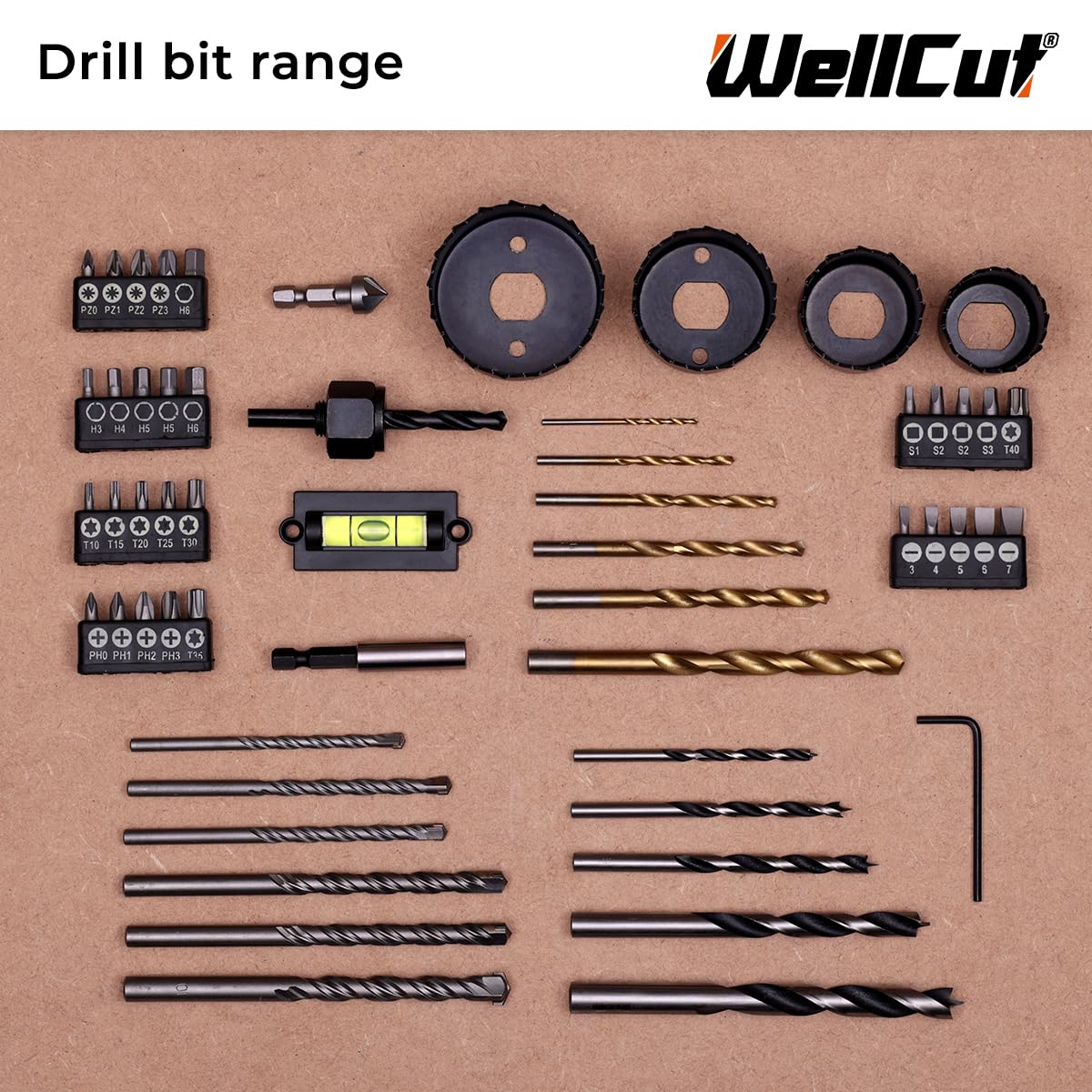 WELLCUT 56-teiliges Bohrer- & Schraubendreher-Set – Mit Lochsägen & Aufbewahrungskoffer